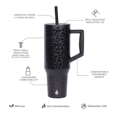 Commuter 40oz Tumbler - Black Leopard