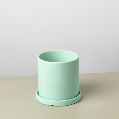 Matte Finish Cylinder Planter with Saucer