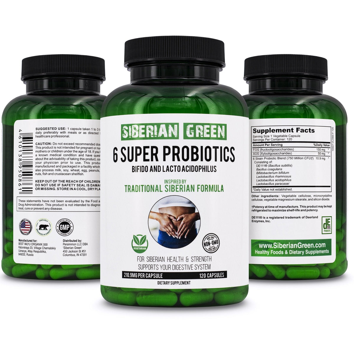 6 Super Probiotics Siberian Green Bifido & Lacto Acidophilus 120 Caps