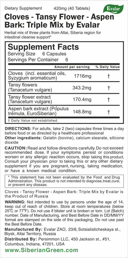 Cloves Tansy Aspen Herbal Mix by Evalar 40 Caps