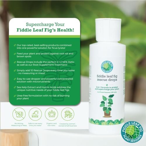 Fiddle Leaf Fig Rescue Drops by Fiddle Leaf Fig Plant Resource | 3-in-1 Liquid Fertilizer, Root Supplement & Immunity Booster (3.3 Fluid Ounces - 100ml) by Houseplant Resource Center