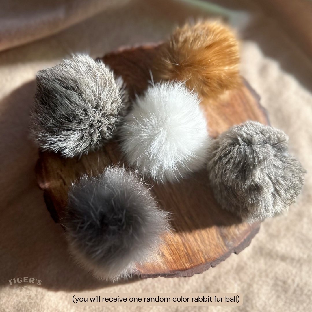 Natural Cat Toy Box - Rabbit Kicker Toy, Rabbit Pom Pom, Wool Balls, Wool Mouse Toy