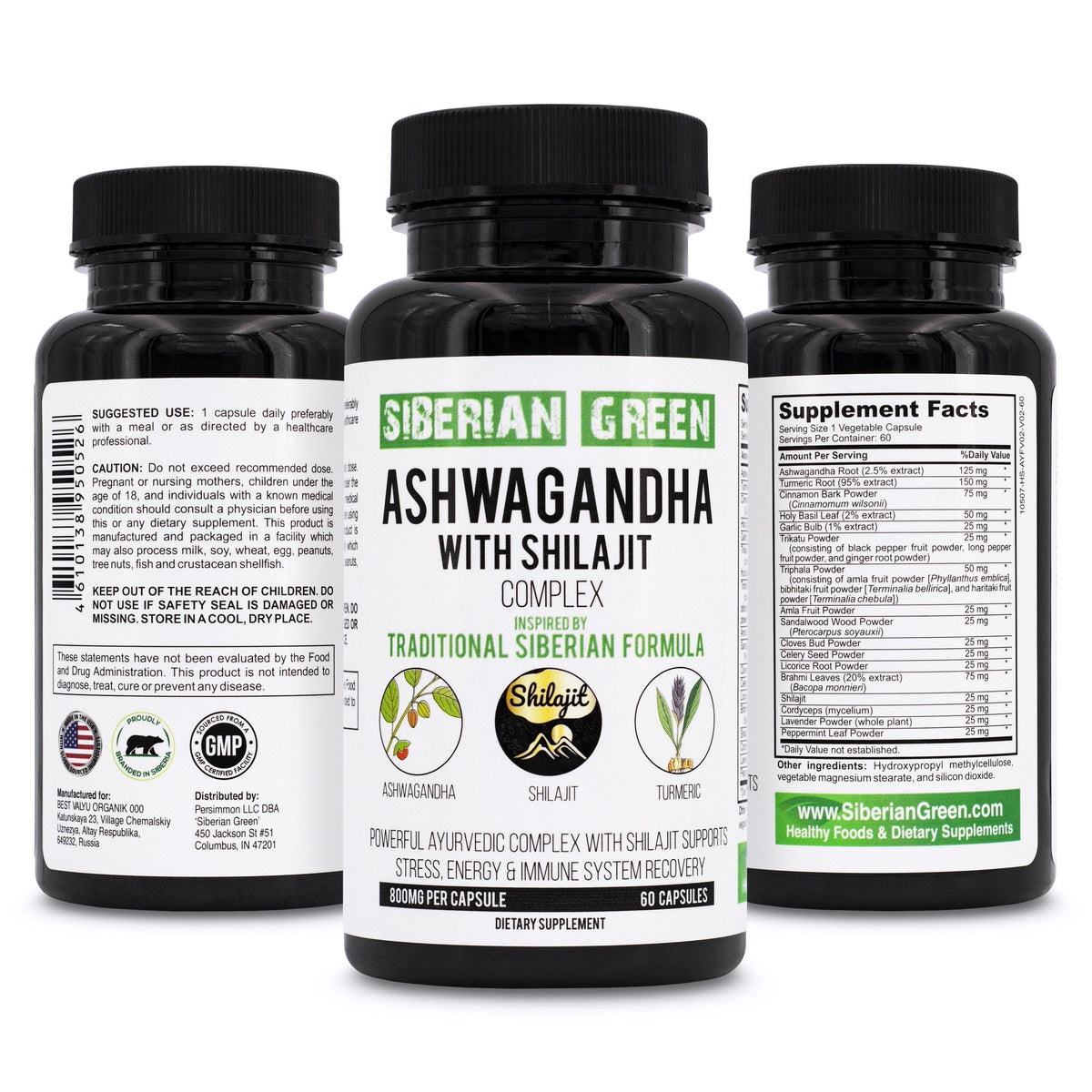 Ashwagandha with Altai Shilajit & Turmeric | Ayurvedic Herbal Complex 60 Capsules