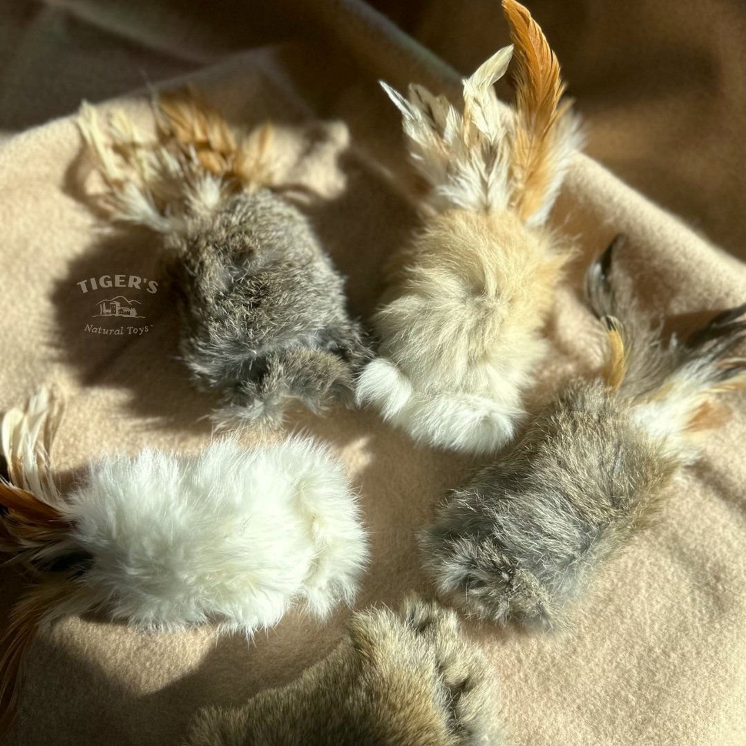 Cat Kicker Toy with Rabbit Fur Feathers and Wool