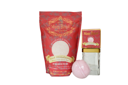 Mom Bomb Pink Himalayan Bundle 7oz Bath Bomb/Shower Steamer plus 3lb Bath Soak Melon and Cedarwood scented