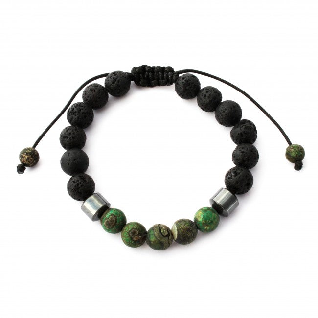 Dark Green Cracked Agate Adjustable Aromatherapy Bracelet