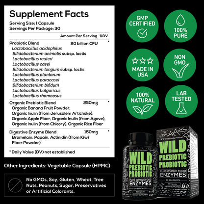 Wild Prebiotics Probiotics & Digestive Enzymes - 20 Billion CFU by Wild Foods