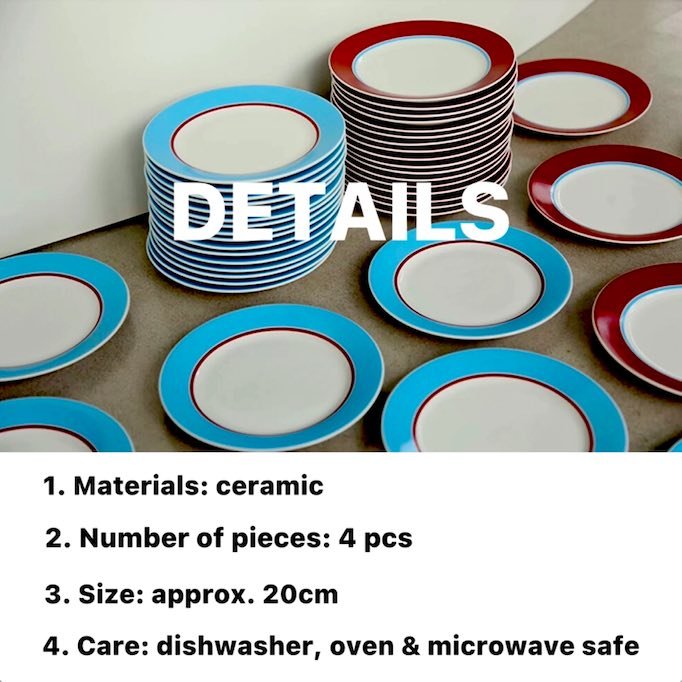 Retro Ceramic Salad Dessert Plate Set of 4 Pcs