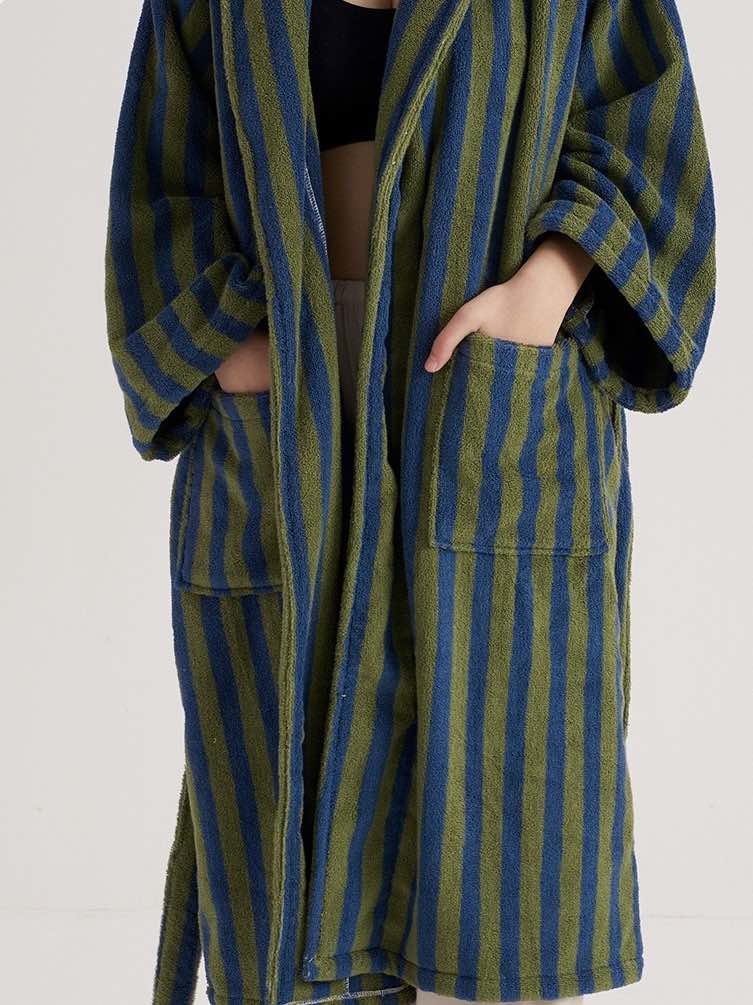 Ultra Soft Retro Stripe Bath Robe - 100% Organic Long-stapled Cotton