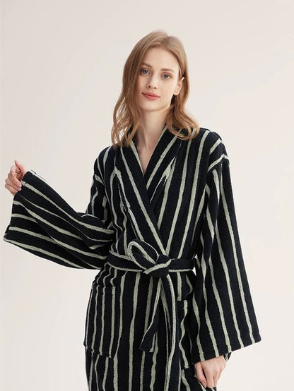 Ultra Soft Retro Stripe Bath Robe - 100% Organic Long-stapled Cotton