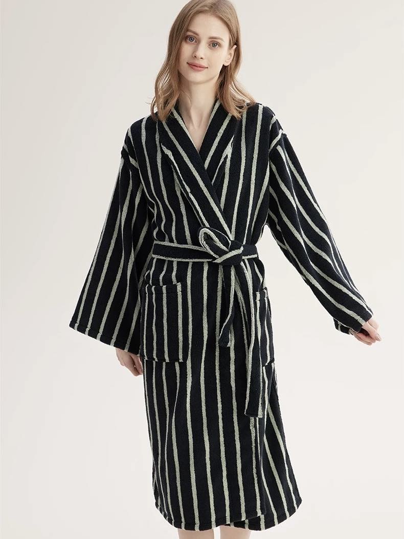 Ultra Soft Retro Stripe Bath Robe - 100% Organic Long-stapled Cotton