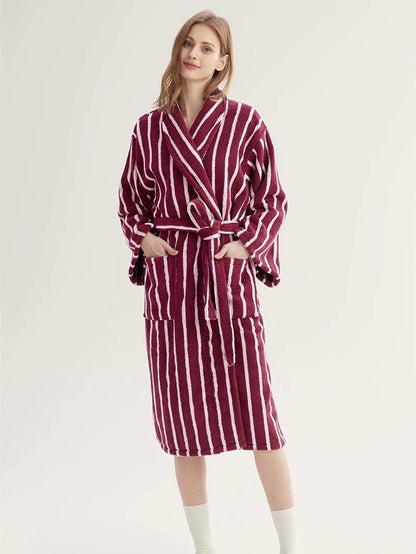 Ultra Soft Retro Stripe Bath Robe - 100% Organic Long-stapled Cotton