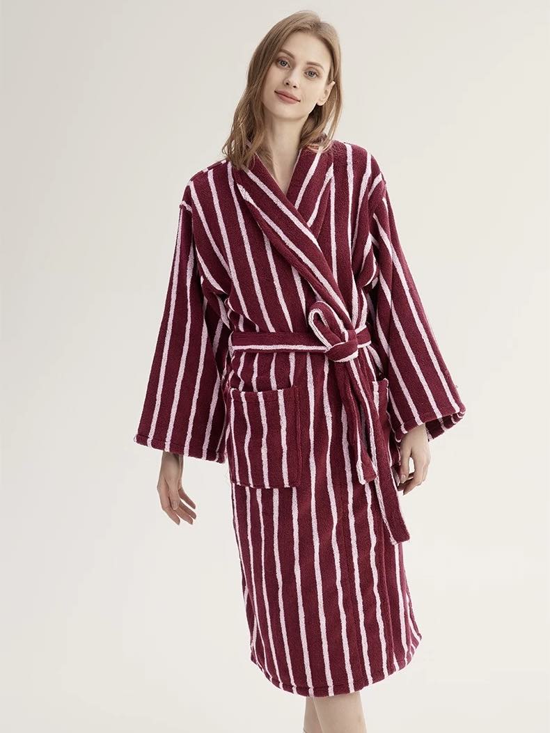 Ultra Soft Retro Stripe Bath Robe - 100% Organic Long-stapled Cotton