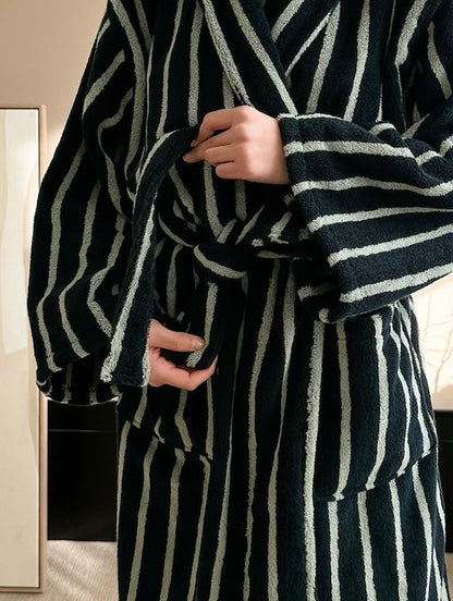 Ultra Soft Retro Stripe Bath Robe - 100% Organic Long-stapled Cotton