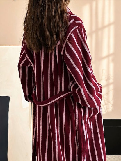 Ultra Soft Retro Stripe Bath Robe - 100% Organic Long-stapled Cotton