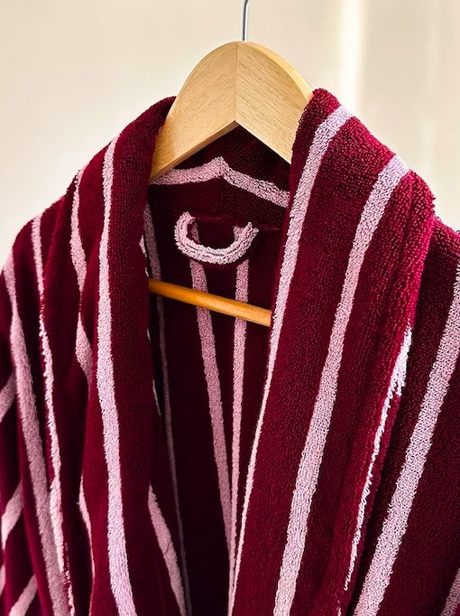 Ultra Soft Retro Stripe Bath Robe - 100% Organic Long-stapled Cotton