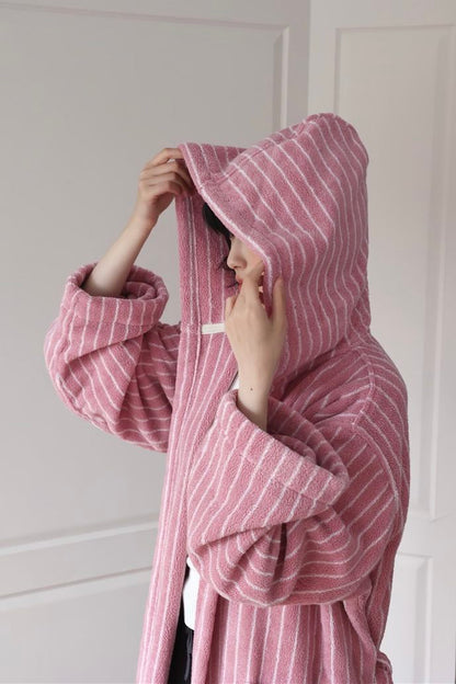 Retro Hooded Stripe Bath Robe, 100% ORGANIC Long-stapled Cotton