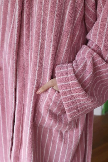 Retro Hooded Stripe Bath Robe, 100% ORGANIC Long-stapled Cotton