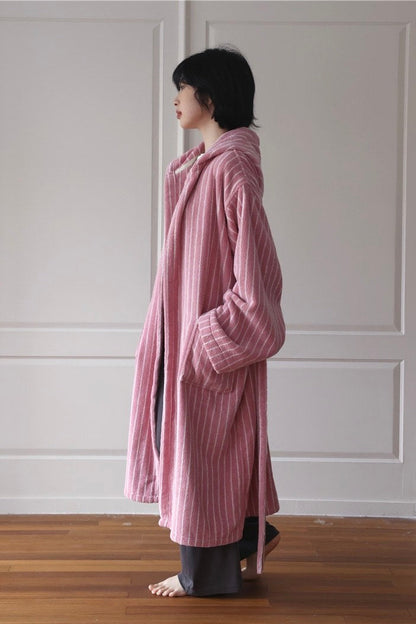 Retro Hooded Stripe Bath Robe, 100% ORGANIC Long-stapled Cotton