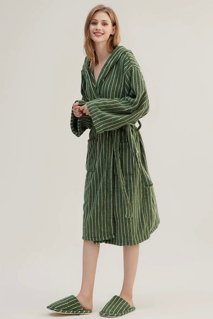 Retro Hooded Stripe Bath Robe, 100% ORGANIC Long-stapled Cotton