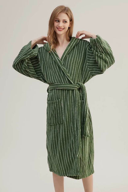 Retro Hooded Stripe Bath Robe, 100% ORGANIC Long-stapled Cotton