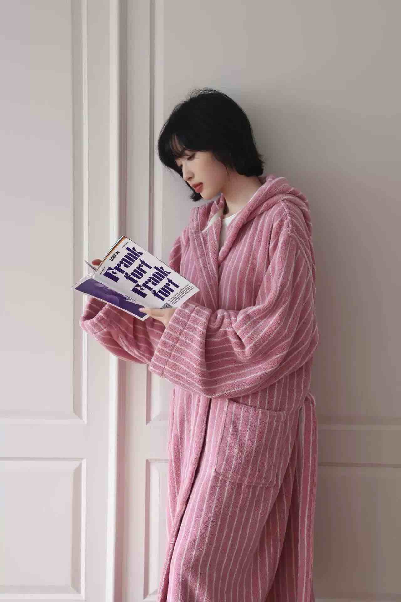 Retro Hooded Stripe Bath Robe, 100% ORGANIC Long-stapled Cotton