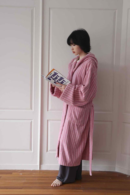 Retro Hooded Stripe Bath Robe, 100% ORGANIC Long-stapled Cotton