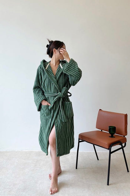 Retro Hooded Stripe Bath Robe, 100% ORGANIC Long-stapled Cotton