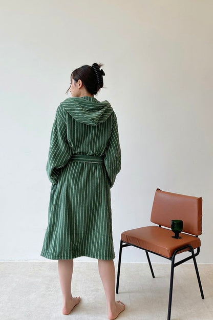 Retro Hooded Stripe Bath Robe, 100% ORGANIC Long-stapled Cotton