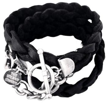 Silver Chain Black Braided Four Wrap Genuine Leather Bracelet by The Urban Charm by The Urban Charm