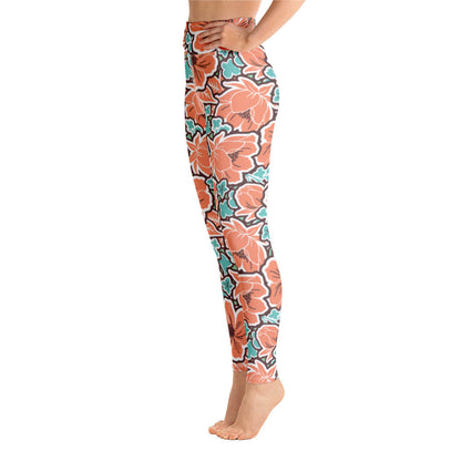 Women's Tropical Red Floral Yoga Leggings