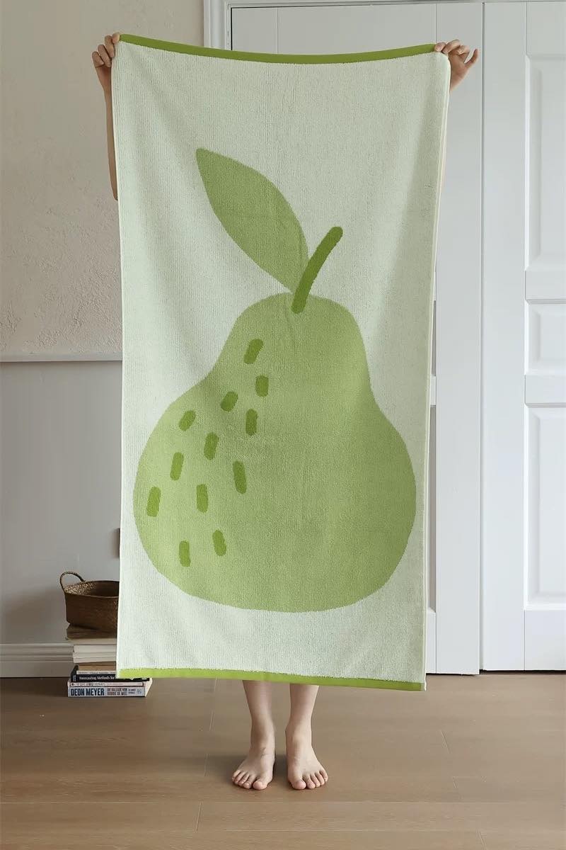 Cute Whimsical Pear Bath Towel - Ultra Soft, Absorbent, 100% Staple Cotton