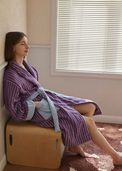 Ultra Soft Dopamine Stripe Bathrobe - 100% Organic Long-stapled Cotton