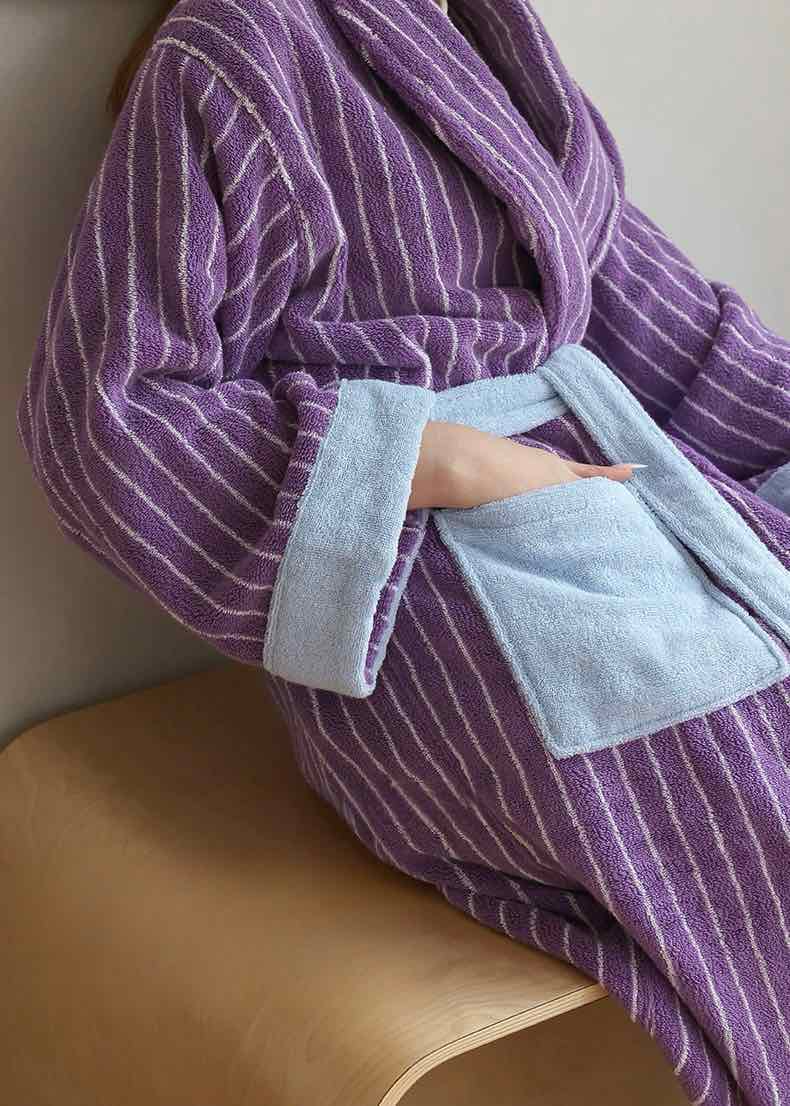 Ultra Soft Dopamine Stripe Bathrobe - 100% Organic Long-stapled Cotton