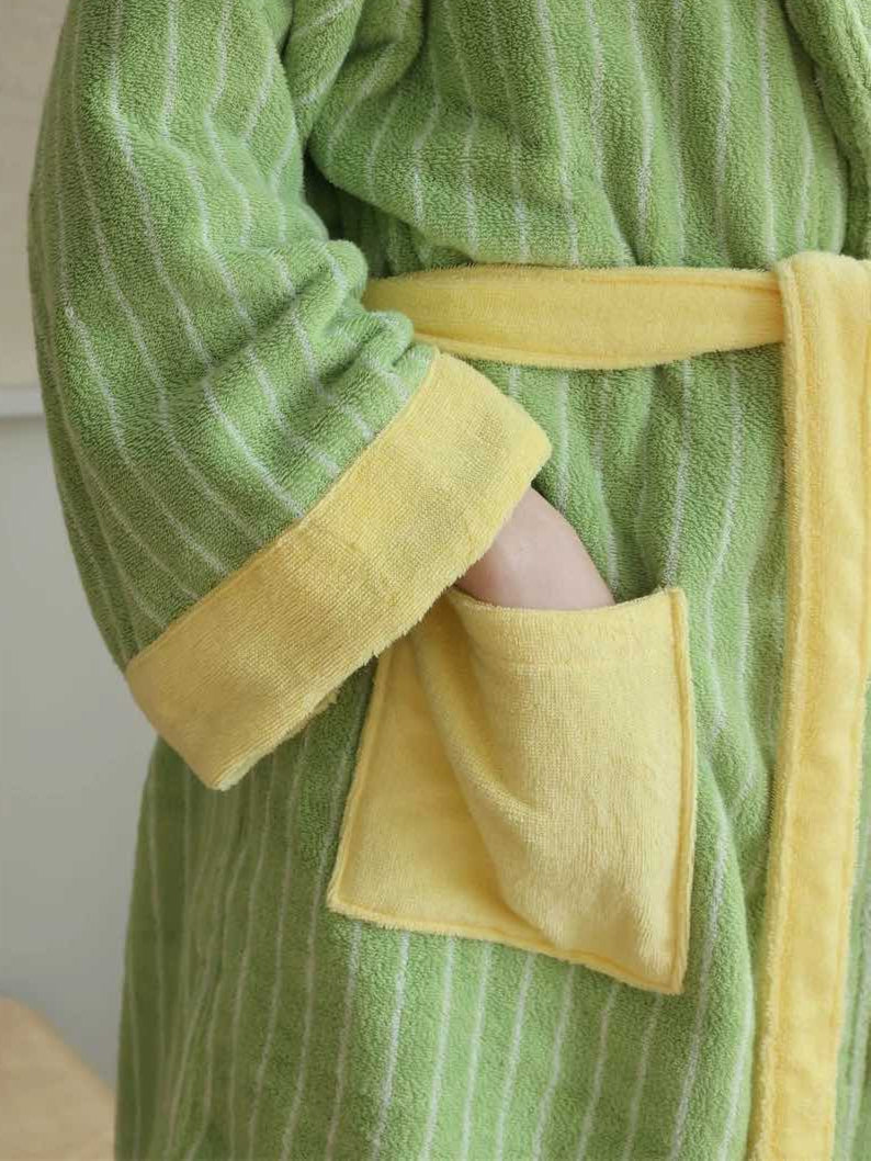 Ultra Soft Dopamine Stripe Bathrobe - 100% Organic Long-stapled Cotton