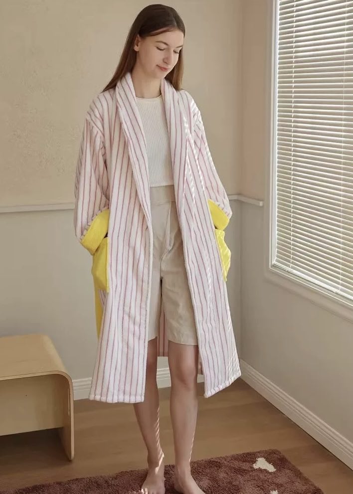 Ultra Soft Whimsical Stripe Bathrobe - 100% Organic Long-stapled Cotton