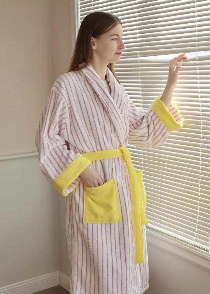 Ultra Soft Whimsical Stripe Bathrobe - 100% Organic Long-stapled Cotton