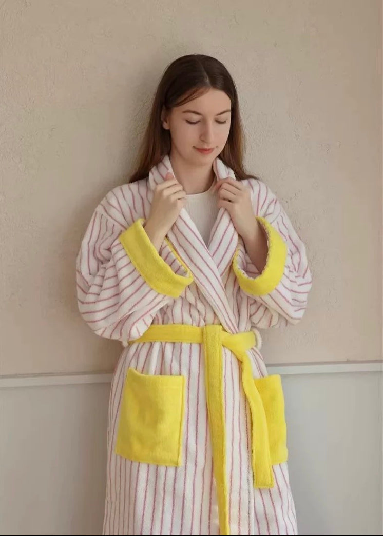 Ultra Soft Whimsical Stripe Bathrobe - 100% Organic Long-stapled Cotton