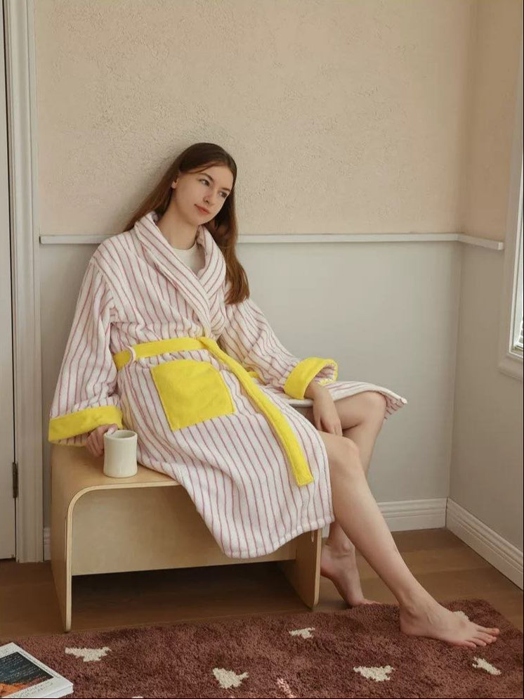 Ultra Soft Whimsical Stripe Bathrobe - 100% Organic Long-stapled Cotton