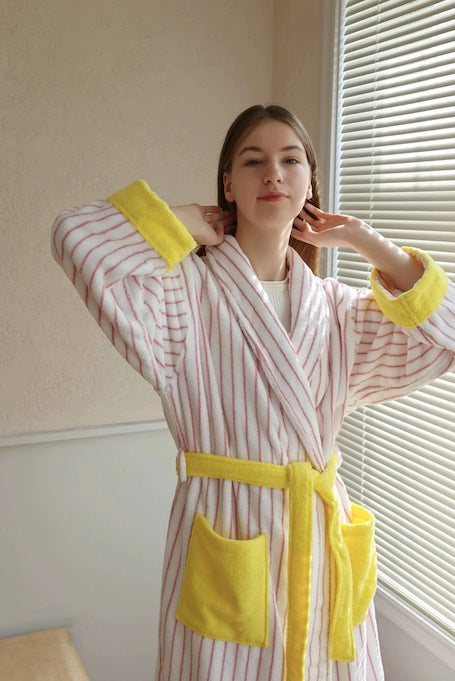 Ultra Soft Whimsical Stripe Bathrobe - 100% Organic Long-stapled Cotton