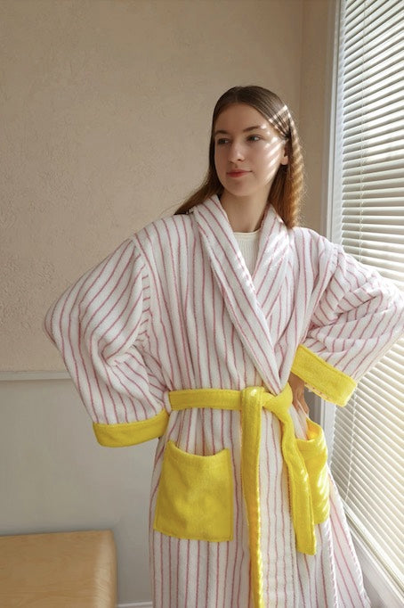 Ultra Soft Whimsical Stripe Bathrobe - 100% Organic Long-stapled Cotton