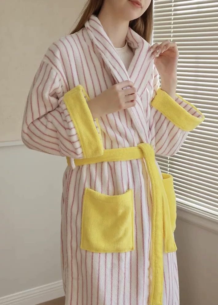 Ultra Soft Whimsical Stripe Bathrobe - 100% Organic Long-stapled Cotton