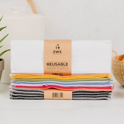 Reusable Paper Towels - 100% Organic Cotton, 12 or 24 Pack