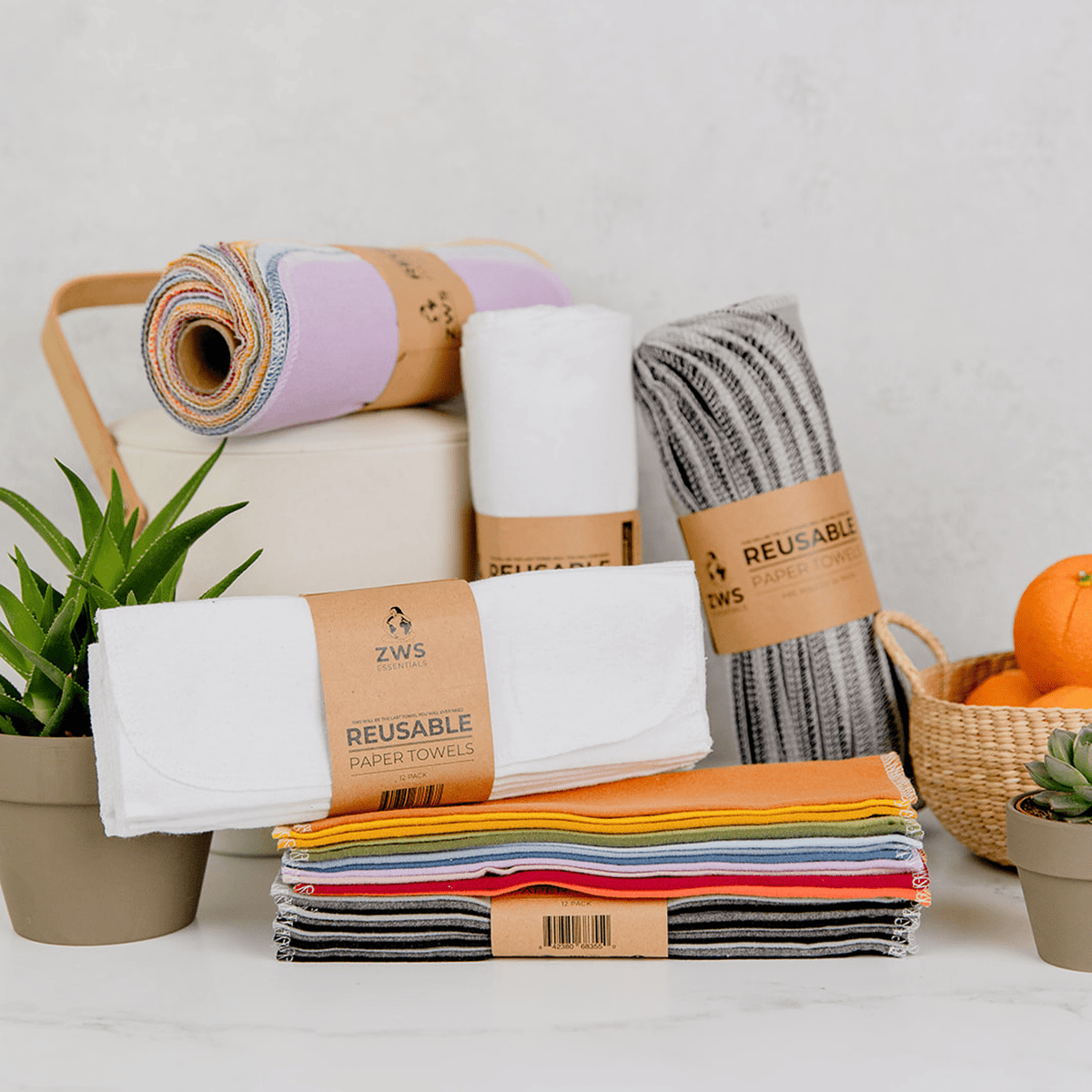 Reusable Paper Towels - 100% Organic Cotton, 12 or 24 Pack